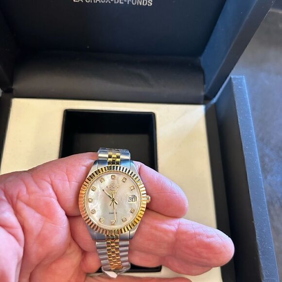 Women’s Gevril stainless steel two tone, mother of pearl face watch Switzerland - Picture 7 of 7